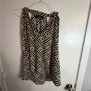 Elegant Black and Cream Geometric Tank Top Blouse